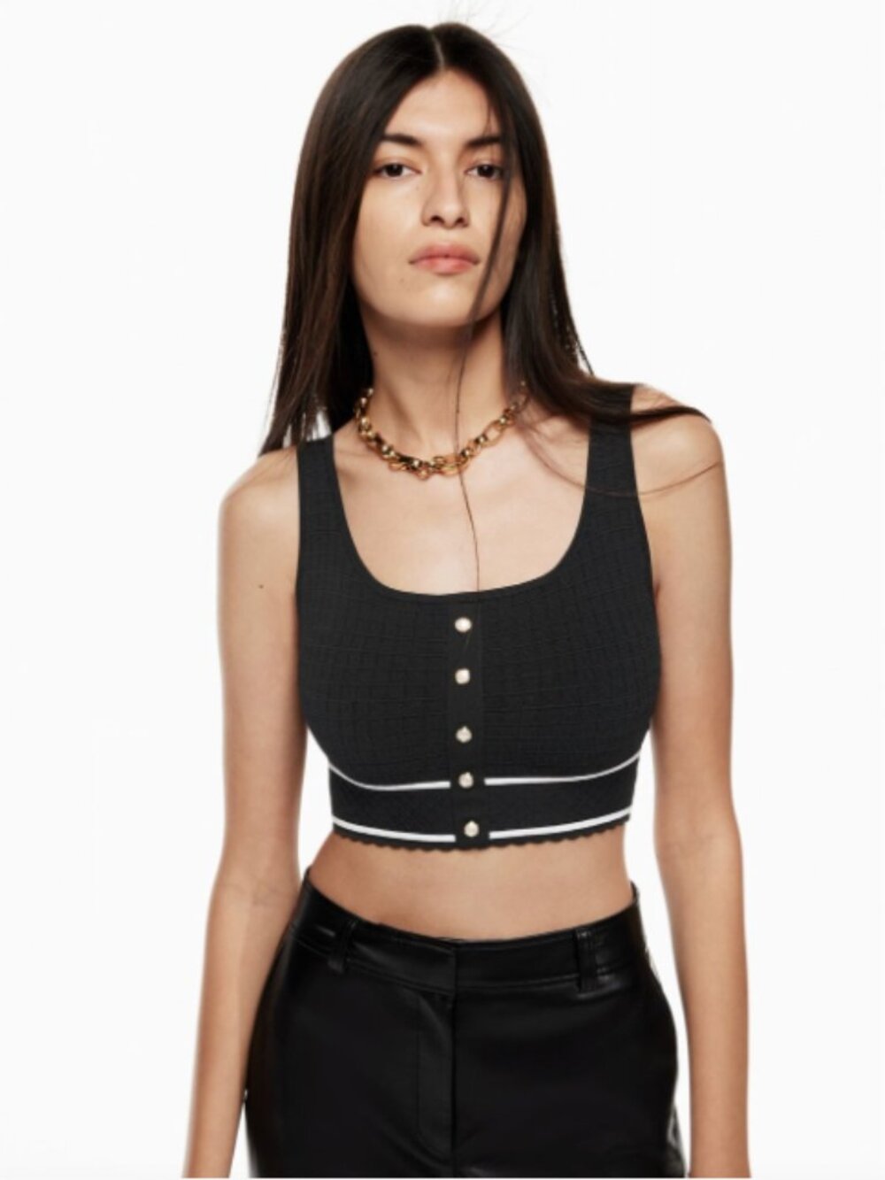 Aritzia Babaton Black Sculpt Knit Button Tank Top Like NEW Size Small